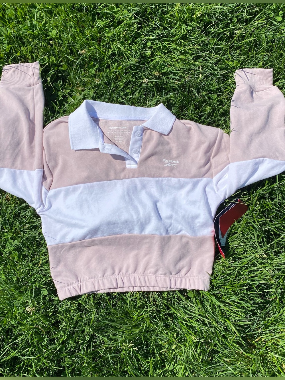 Reebok Kids Polo Top in Blush Pink and White Colorblock